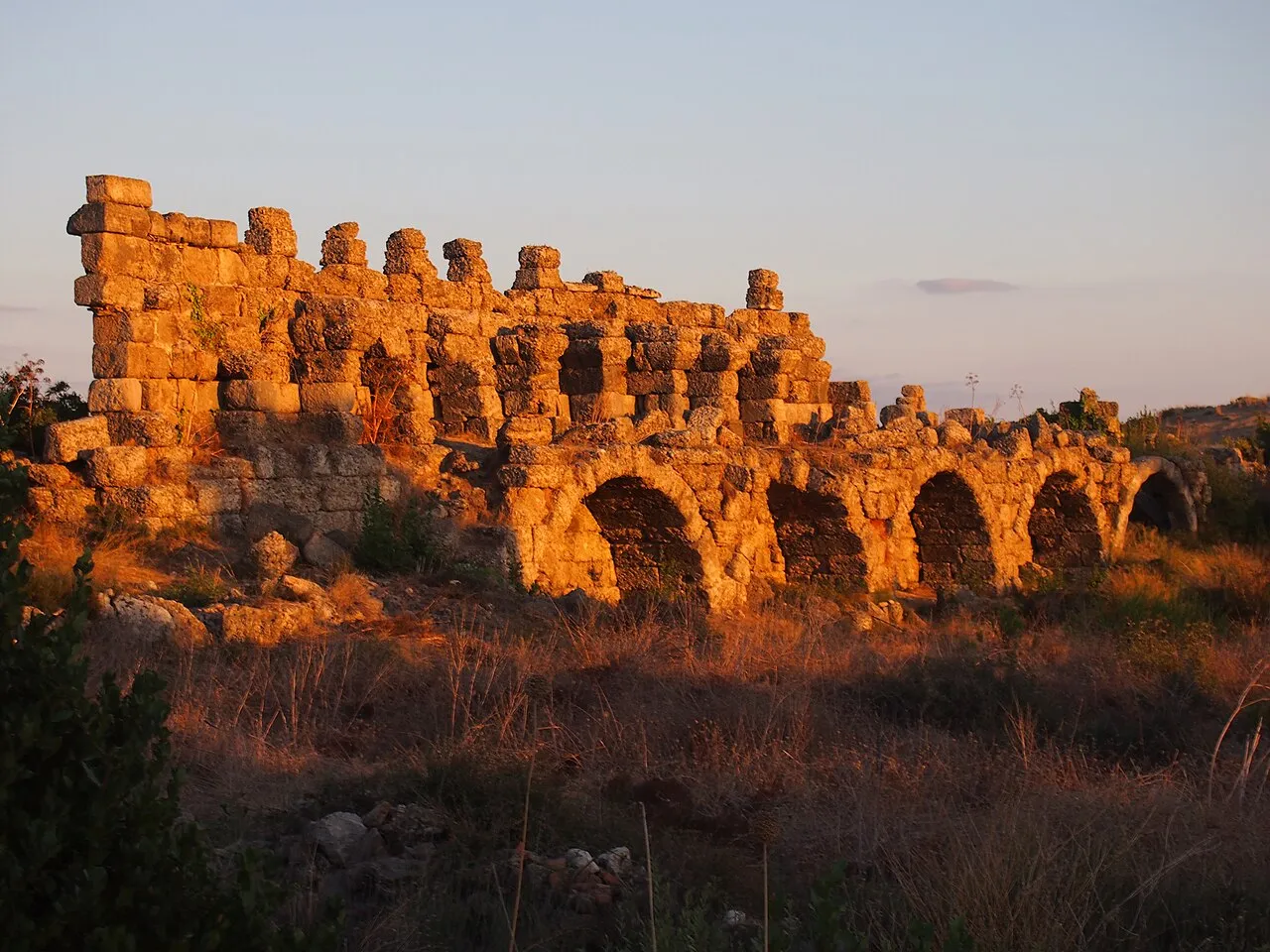 Ancient ruins in Side in evening light