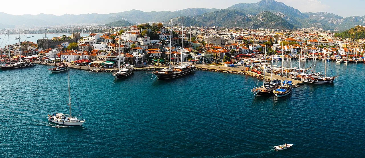 An aerial view of Marmaris harbour